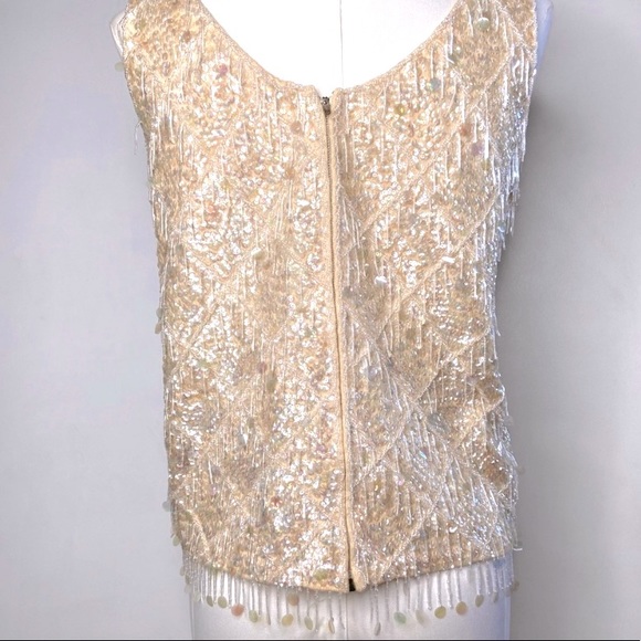 Vintage 1950’s Cream Sequined and Beaded Sleeveless Top - Picture 2 of 2